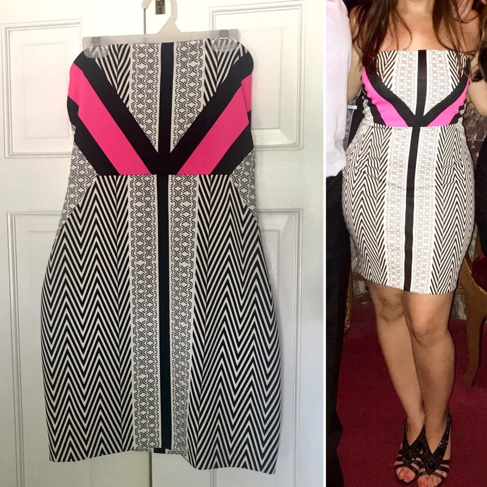 Express black, white, pink strapless dress